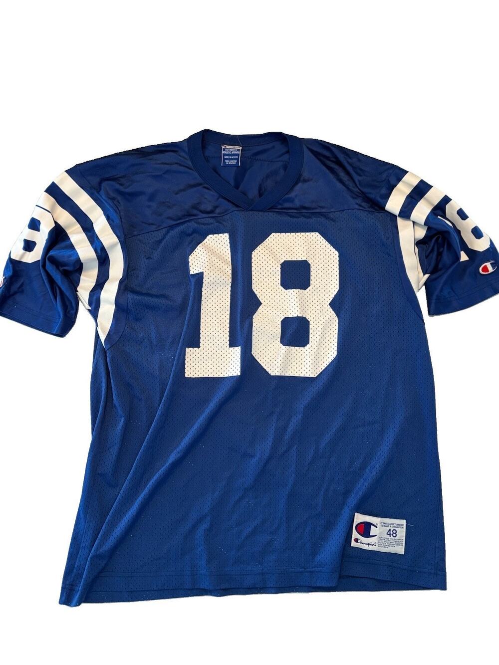 Peyton Manning #18 Indianapolis Colts Champion Blue NFL Football Jersey Size 48